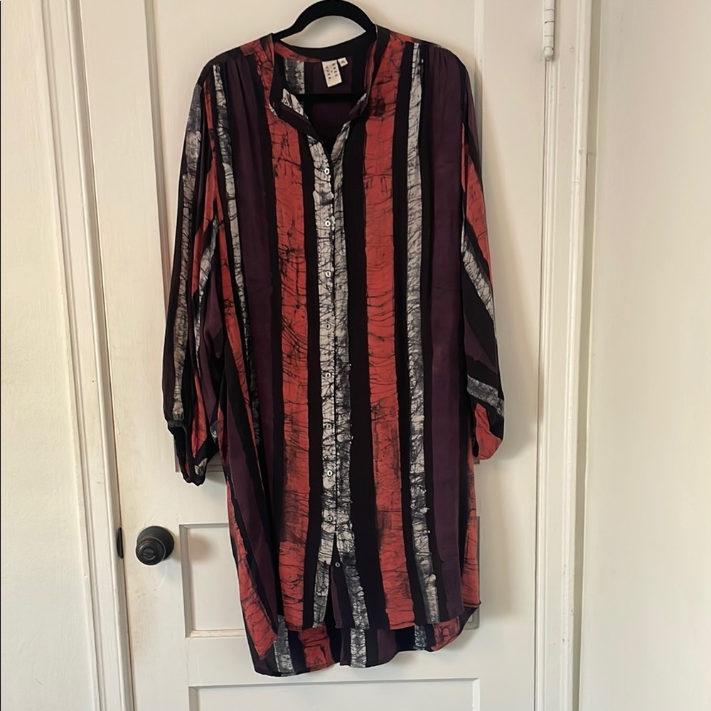 Osei-Duro Hand Dyed Beautiful Black Red Purple Tunic Dress - XL